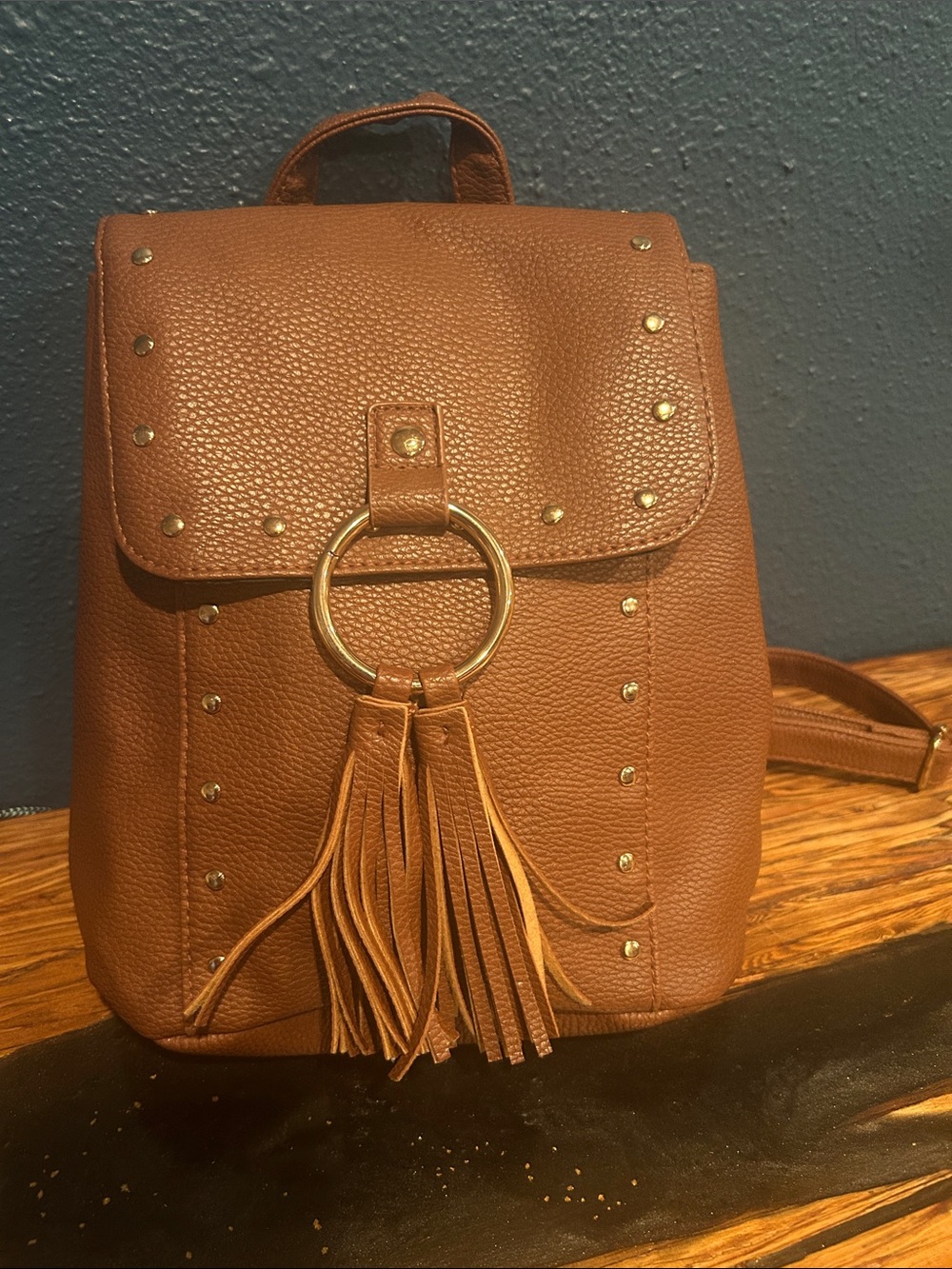 Justice Brown Tassel Ring Accent Backpack